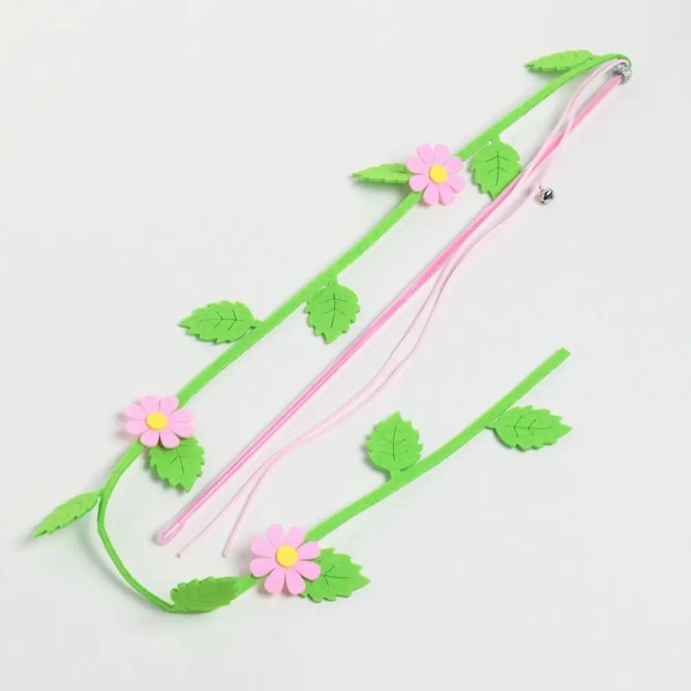 Felt Flower & Leaf Teaser Wand — Gentle Long Play Stick for Kittens