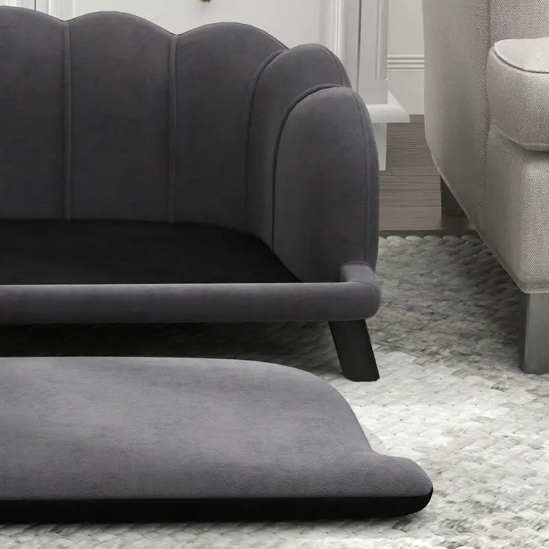 Pearl Design Pet Sofa with Solid Wood Legs, Charcoal Gray