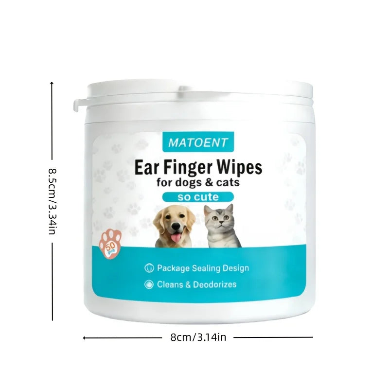 Fingertip Ear Cleaning Wipes for Cats & Dogs — 50-Count, Mite Removal