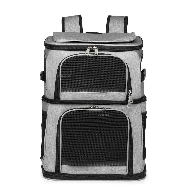 Double-Layer Large-Capacity Breathable Pet Trolley Case for 2 Dogs & Cats — Portable Outdoor Travel Carrier