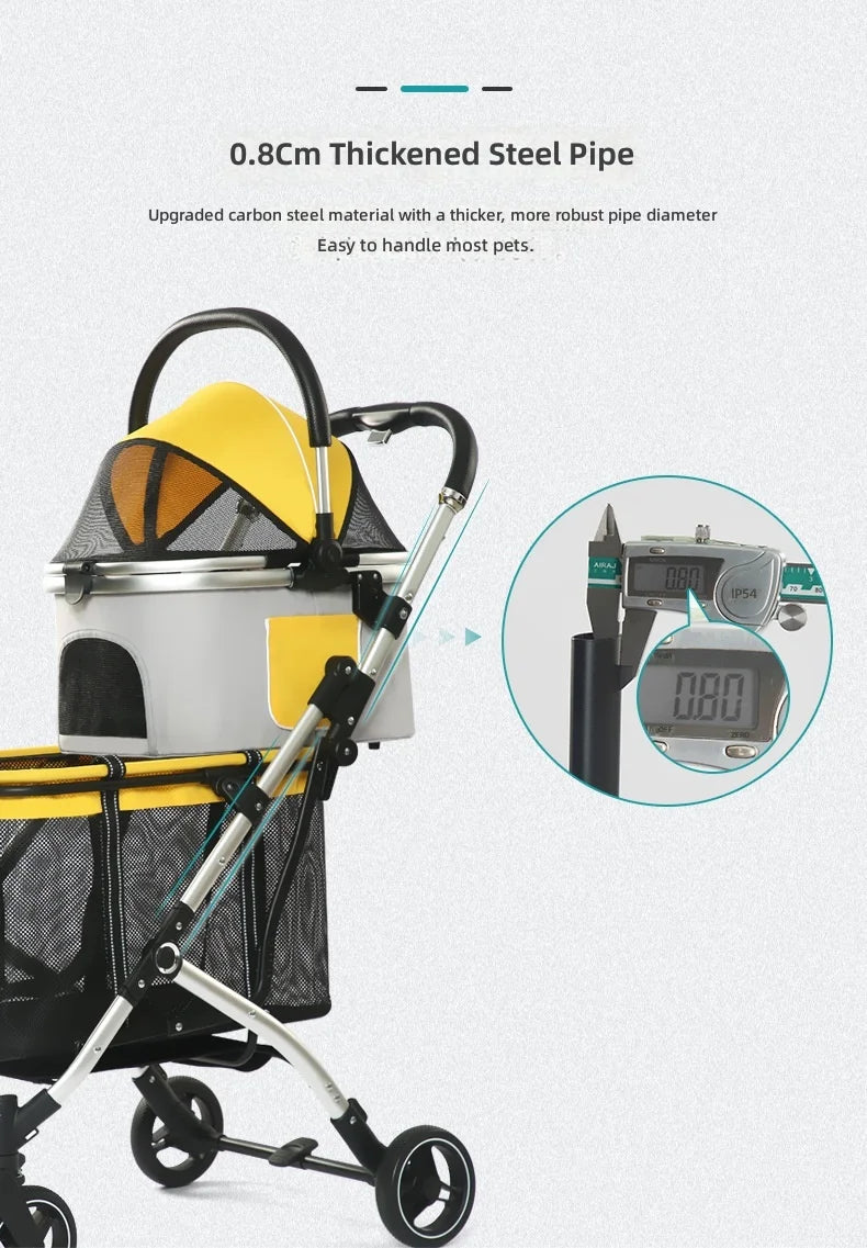 Double-Deck Shock-Absorbing Pet Stroller for Dogs & Cats — Durable Outdoor Multi-Pet Travel Carrier