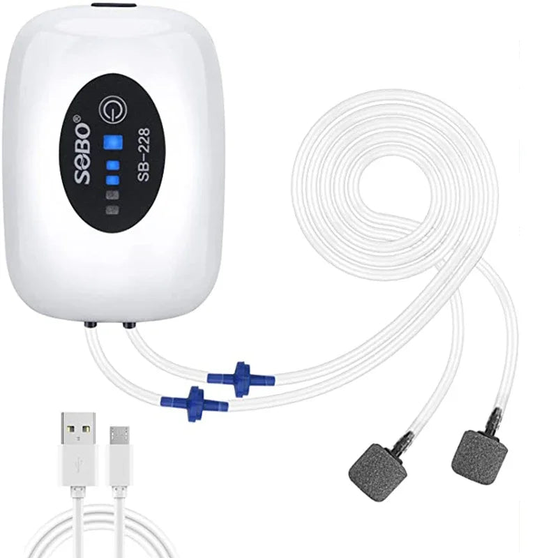 Rechargeable 4800mAh USB Aquarium Air Pump Silent Portable