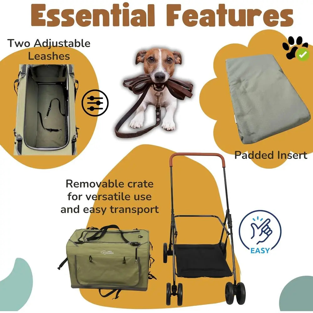 Foldable Pet Jogger Stroller with Detachable Travel Crate for Small & Medium Dogs