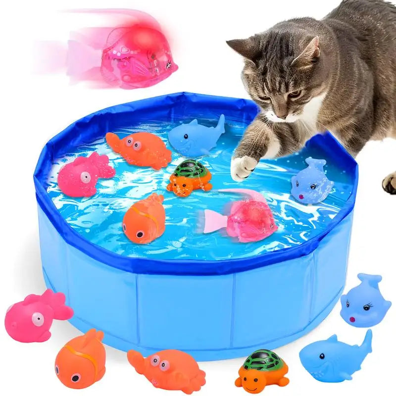 Portable Cat Pool Water Toy with Fish — Interactive Splash Toy for Indoor Cats