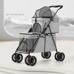 Lightweight Double-Layer Foldable Pet Stroller for Two Pets