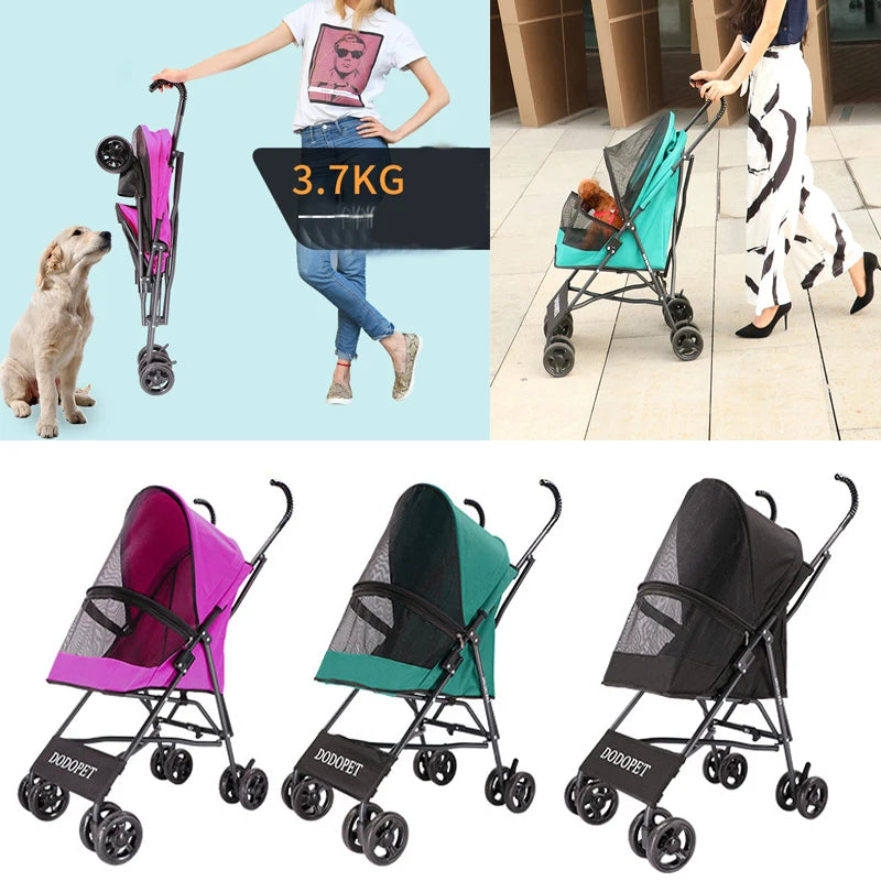No-Installation Fast-Fold Lightweight Pet Cart for Teddy Dogs & Cats — Portable Foldable Outdoor Stroller