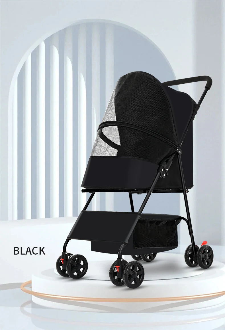 High-Quality Folding Four-Wheel Pet Stroller Carriage — Easy-Walk Outdoor Carrier for Dogs & Cats