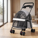 Pet Stroller with Breathable Mesh Canopy Collapsible Pet Stroller with Canopy Carrier 4-Wheel Safe for Small Dogs, Daily Walks
