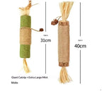 Natural Wood Knotweed Cat Teething Sticks — Sisal Rope & Raffia