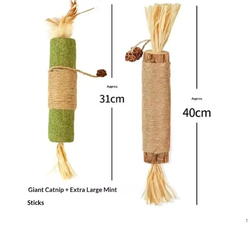 Natural Wood Knotweed Cat Teething Sticks — Sisal Rope & Raffia