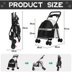 4-Wheel Foldable Pet Stroller Trolley with Cage & Cup Holder for Dogs & Cats — Outdoor Carrier