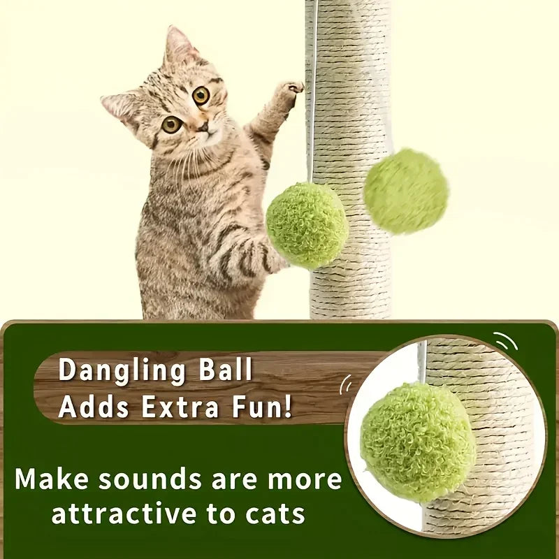Coconut Tree Cat Scratching Post — Sisal Surface with Hanging Ball Toy