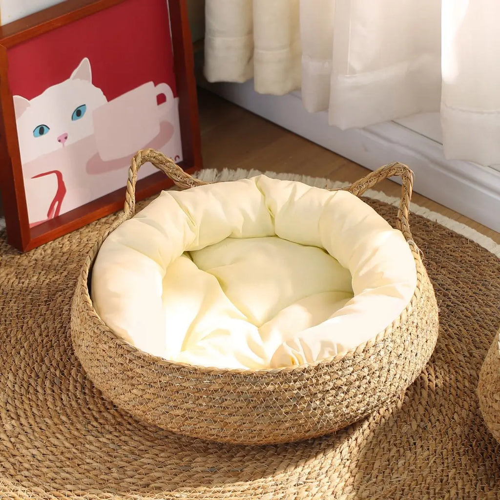 Woven Vine Cat Nest Bed, Cooling All-Season Design
