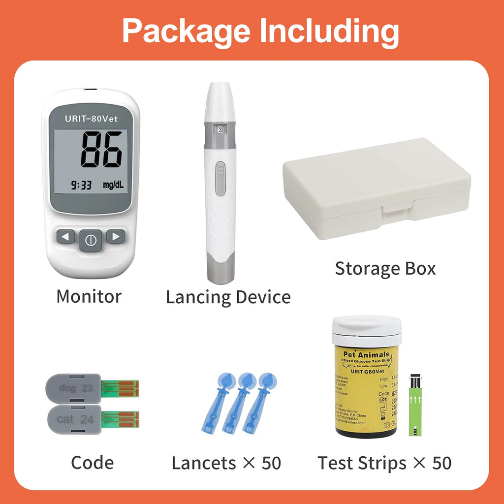 Pet Blood Glucose Monitor Kit for Dogs & Cats - Pain-Free No-Coding System