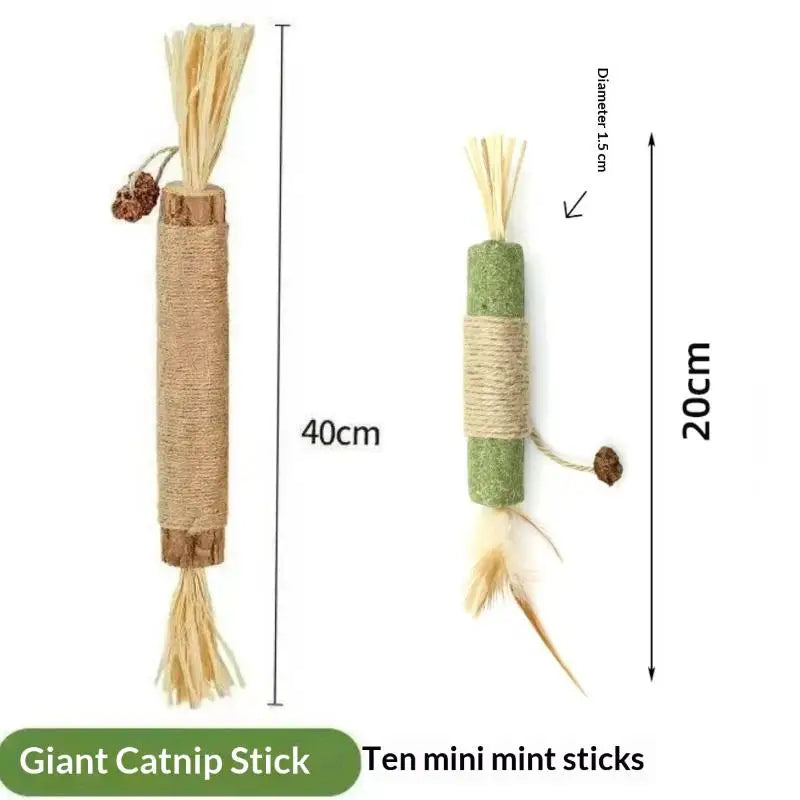 Natural Wood Knotweed Cat Teething Sticks — Sisal Rope & Raffia