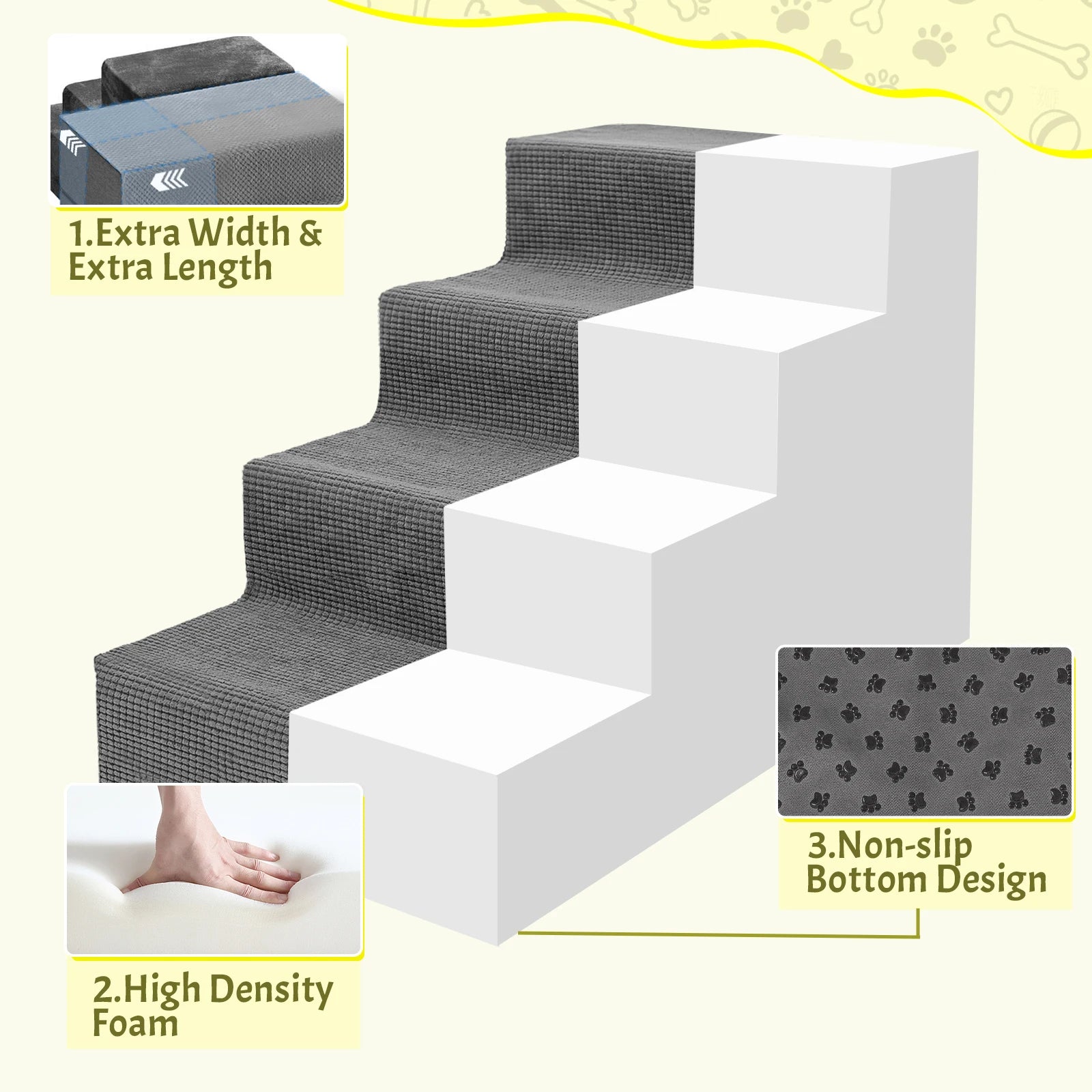 Non-Slip Foam Pet Stairs for Beds & Couches