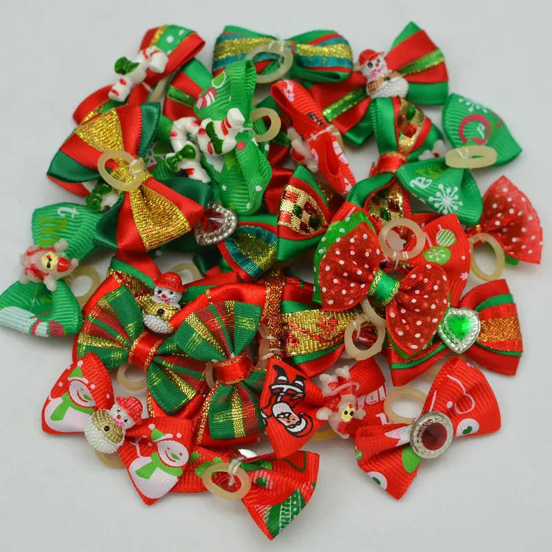 Christmas Pet Hair Bows 10-Pack (Holiday Party Accessories)