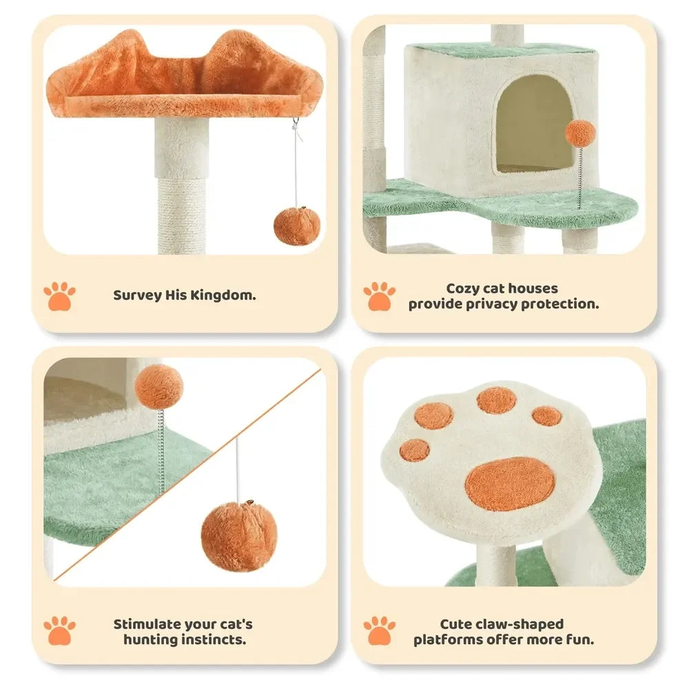 Paw-Shaped Plush Cat Tree with Condos (58in)