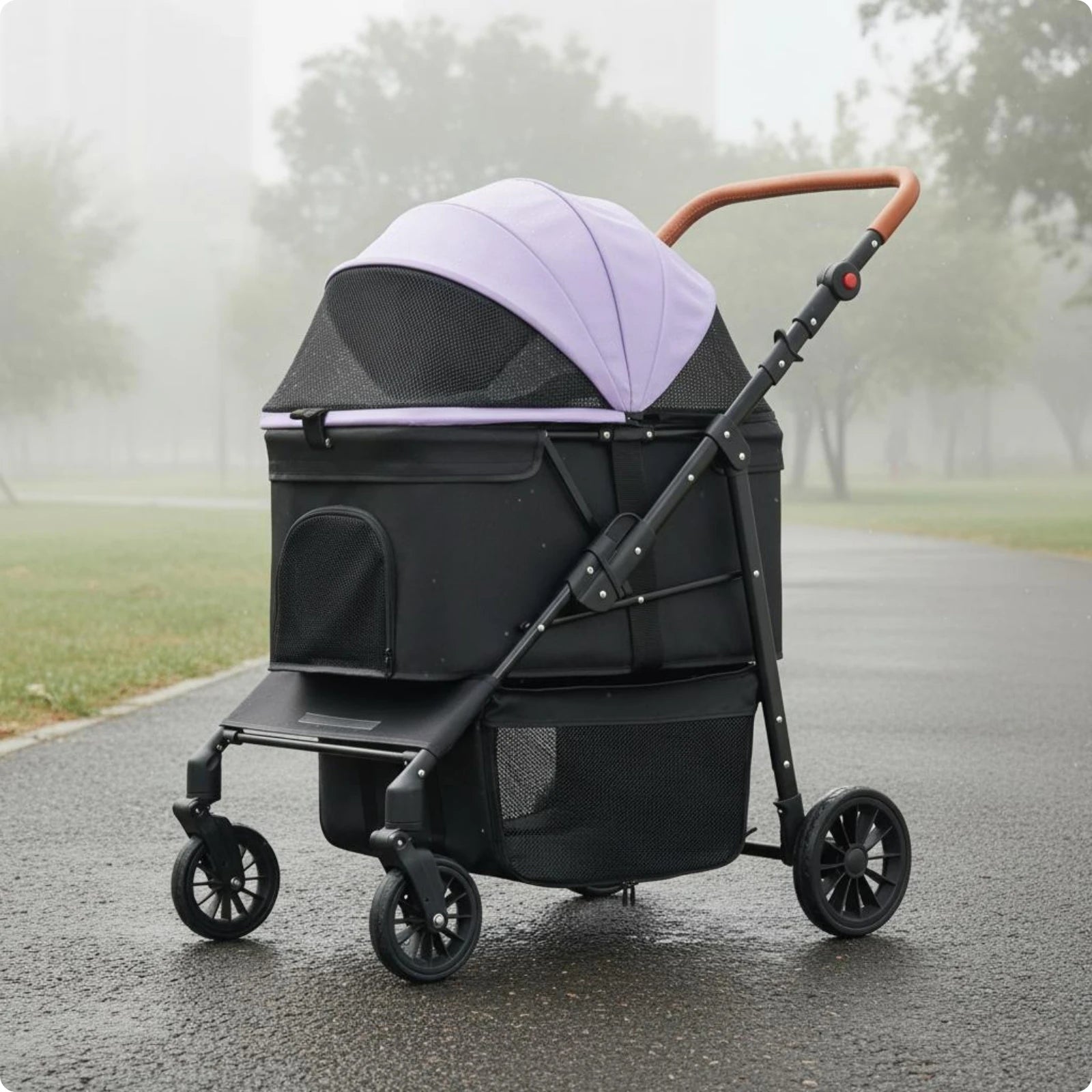 Foldable Large Dog Wagon Stroller with Adjustable Handle & Mesh Windows