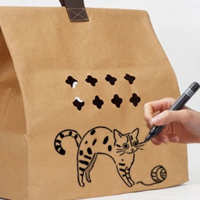 Foldable Kraft Paper Cat Bed House with Scratch Board