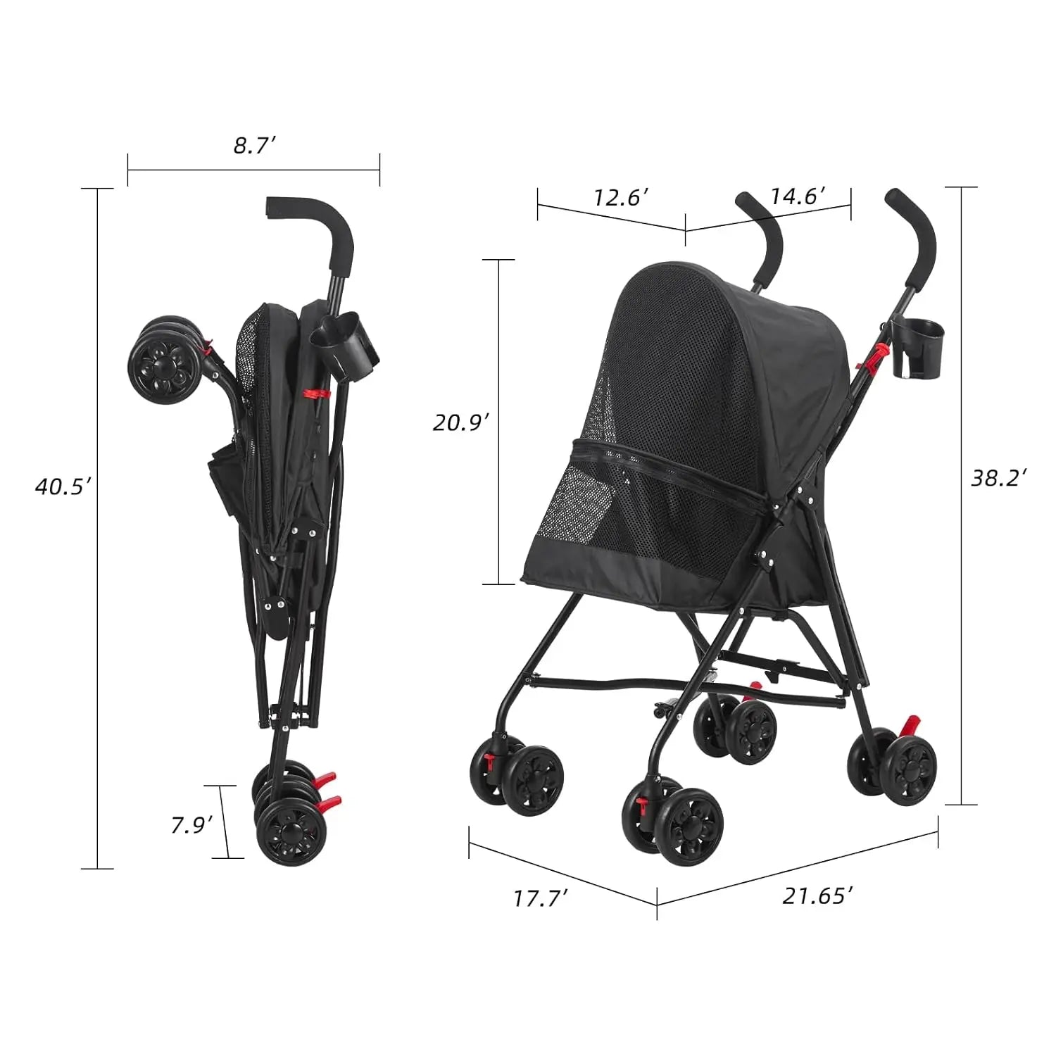 All-Surface Foldable Pet Stroller with Wide-View Window & Brakes