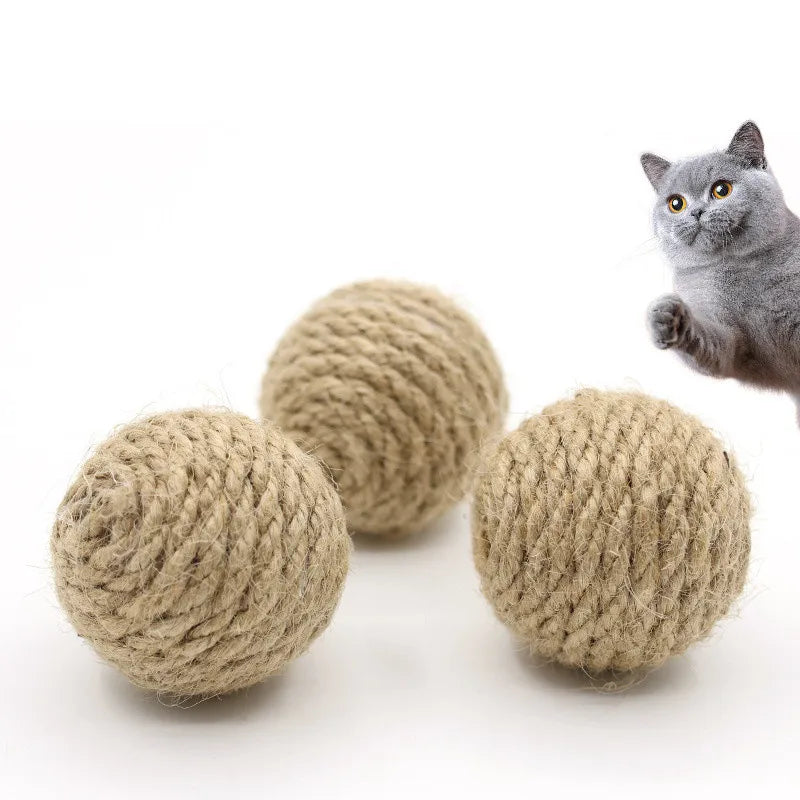 Hand-Woven Hemp Rope Cat Ball Set — Crinkle Sound Scratch Toy