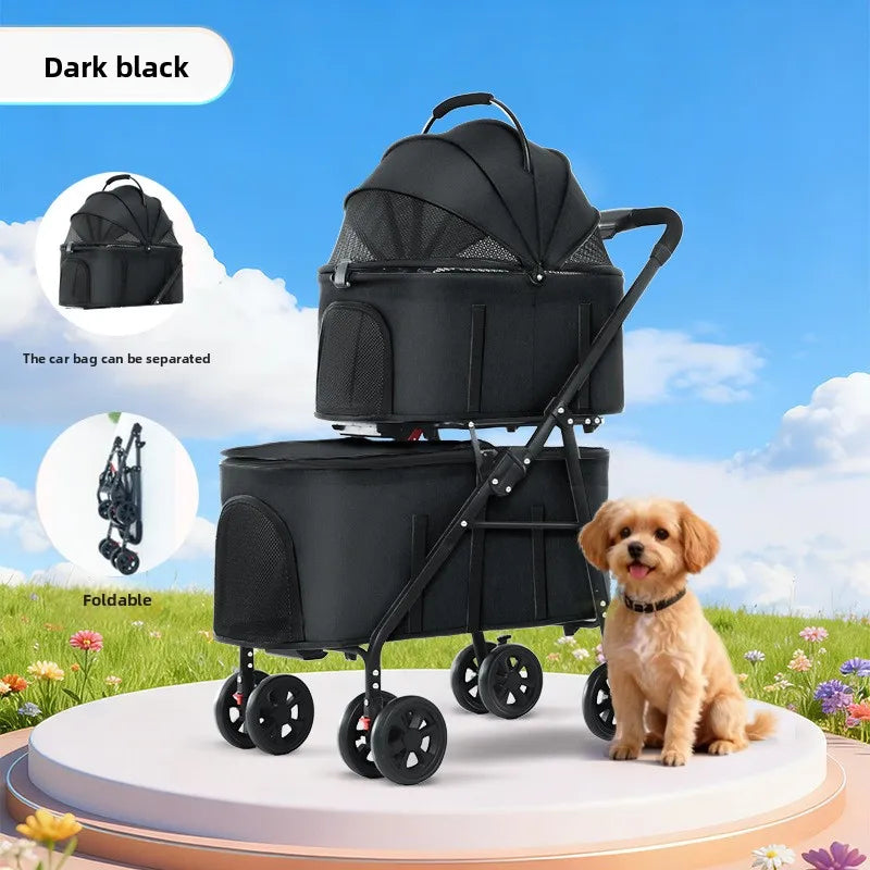 Double Pet Stroller with Detachable Carrier & Braking Wheels up to 30 lbs