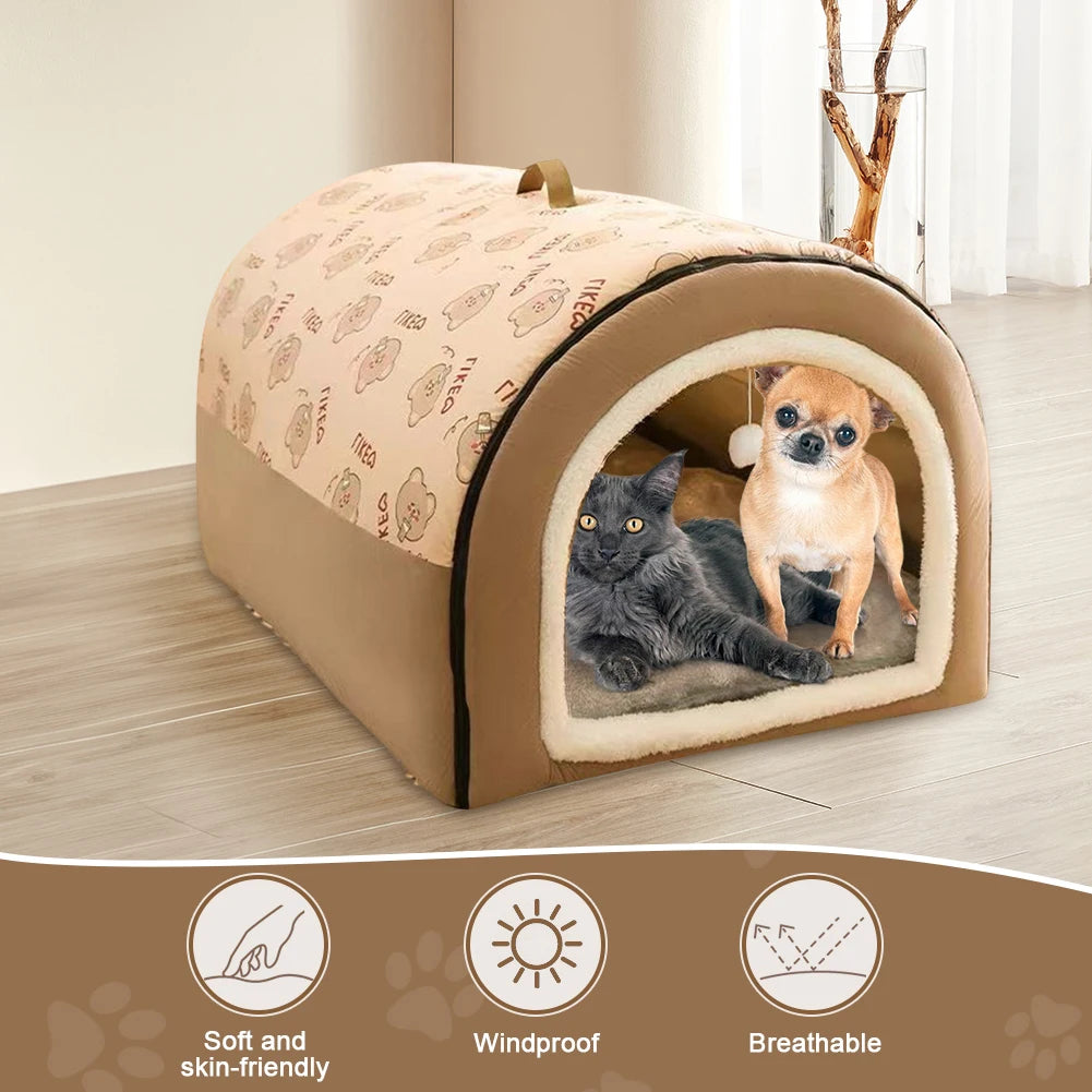 Detachable Winter Pet House — Warm Castle Bed with Washable Plush Mat