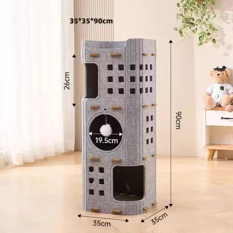 Multi-Layer Cylindrical Cat Castle with Play Holes