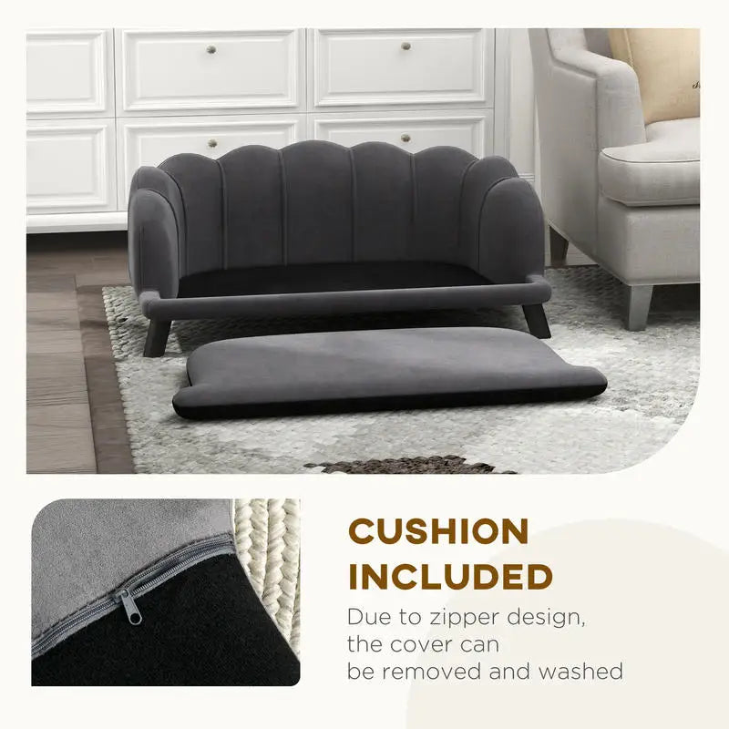 Pearl Design Pet Sofa with Solid Wood Legs, Charcoal Gray