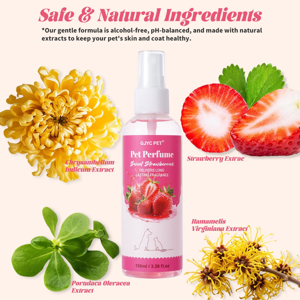 Strawberry Pet Perfume Spray — Alcohol-Free, Long-Lasting Fragrance, 100ml