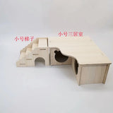 Wooden Multi-Room Hamster Maze House — Modular Habitat & Ladder Set