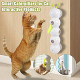 Rechargeable Motion-Activated Caterpillar Cat Teaser with Feather Tail — Intelligent Interactive Toy