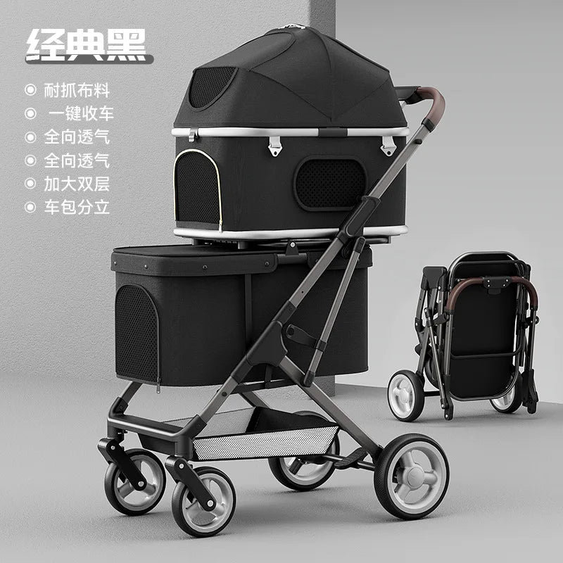 Double-Layer Foldable Lightweight Pet Stroller for Dogs & Cats — Portable Outdoor Travel Carriage