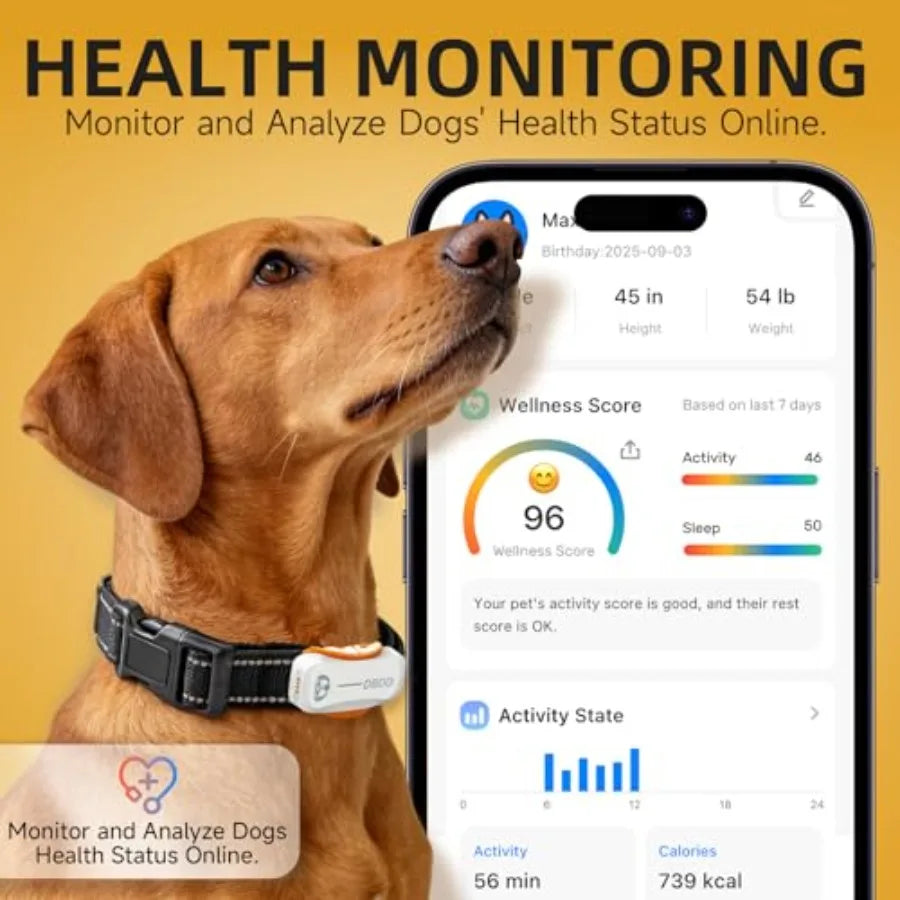 AI GPS Tracker for Dogs 30lbs+ with Electronic Fence & Health Assistant