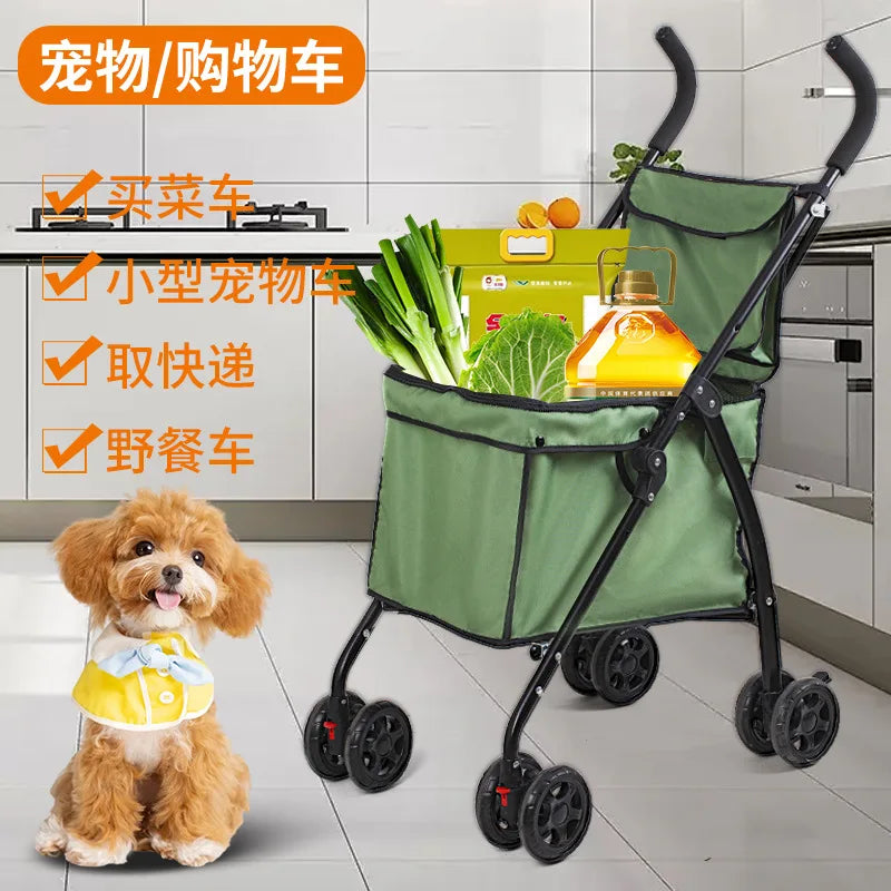 2 in 1 Folding Shopping Cart Pet Stroller 14 LB Grocery Cart 38L Large Cart with Basket for Groceries Laundry Camping Pet Travel