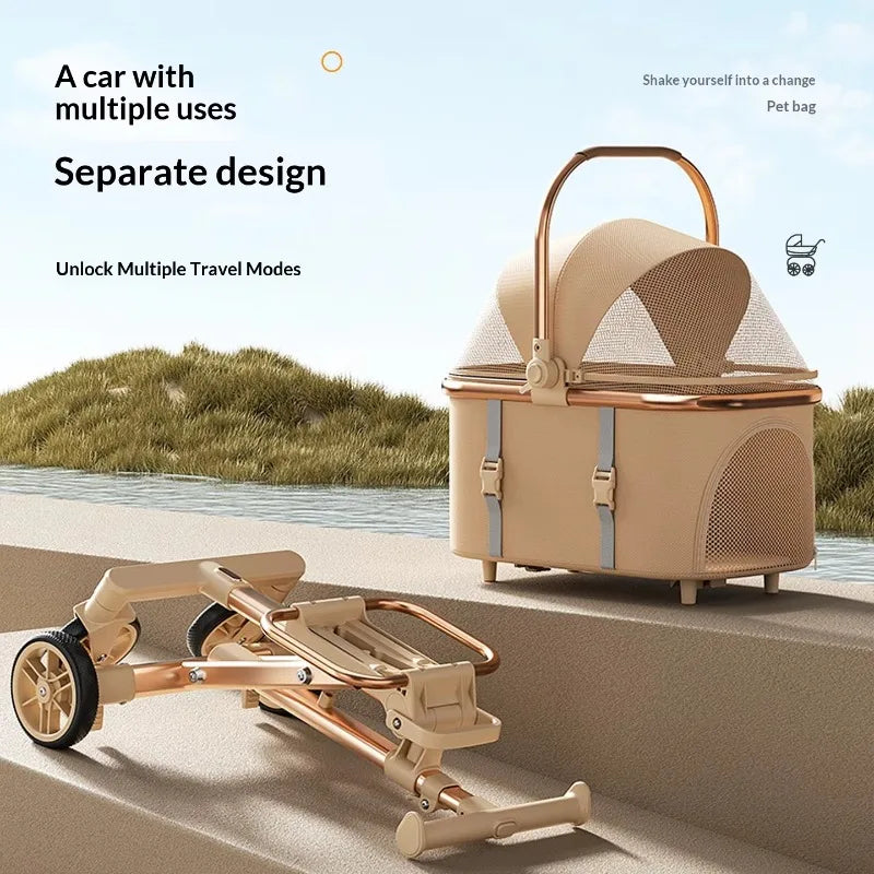 Separable Pet Stroller with One-Click Fold, Anti-Tipping Design & Lightweight Frame for Cats & Dogs