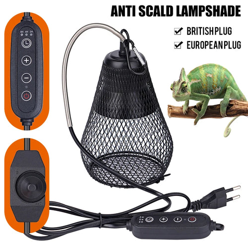 No-Light Ceramic Heat Lamp with Protective Cage — Scald-Safe Reptile Heater