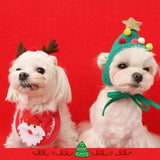 Christmas Pet Costume Set (Santa & Elk Hat with Bandana Bib)