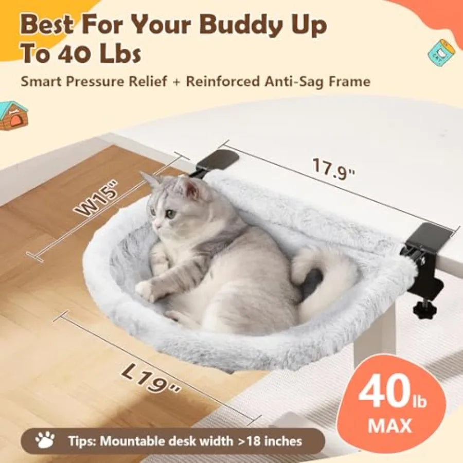 Cat Desk Hammock Bed with Faux Rabbit Fur, 19x15in
