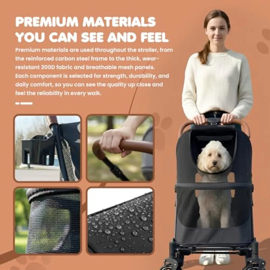 Premium All-Terrain Dog Stroller with Carbon Steel Frame for Medium Dogs — Max 55 lbs
