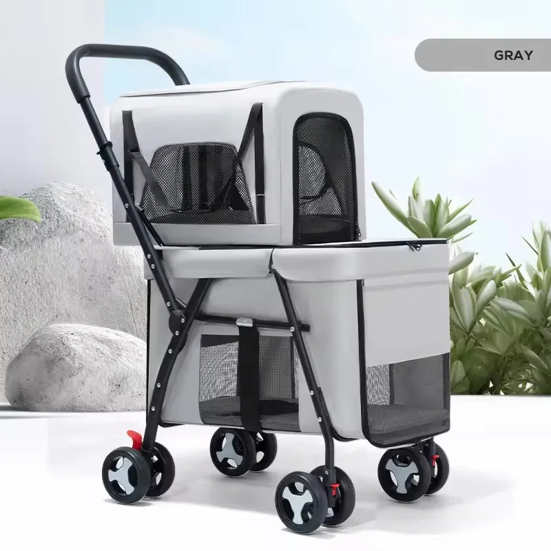 Luxury Double-Layer ABS 4-Wheel Pet Stroller for Small & Large Dogs & Cats — Eco-Friendly Lightweight Travel Carrier