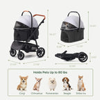 3-in-1 All-Terrain Pet Stroller with Detachable Aluminum Frame Carrier for Dogs & Cats