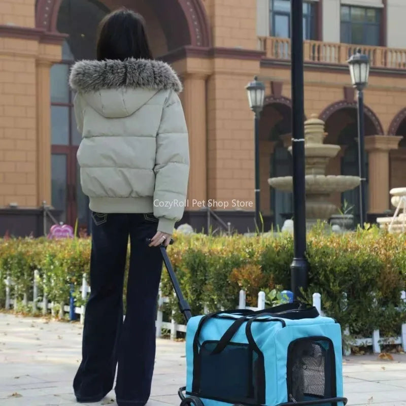 Soft-Side Wheeled Rolling Pet Travel Carrier with Telescopic Handle — Up to 50 lbs for Camping & Vet Visits