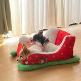 62cm Plush Christmas Sleigh Bed for Dogs & Cats (Washable)