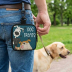 Printed Waterproof Dog Treat Pouch (Zipper, Clip Attachment, Training)