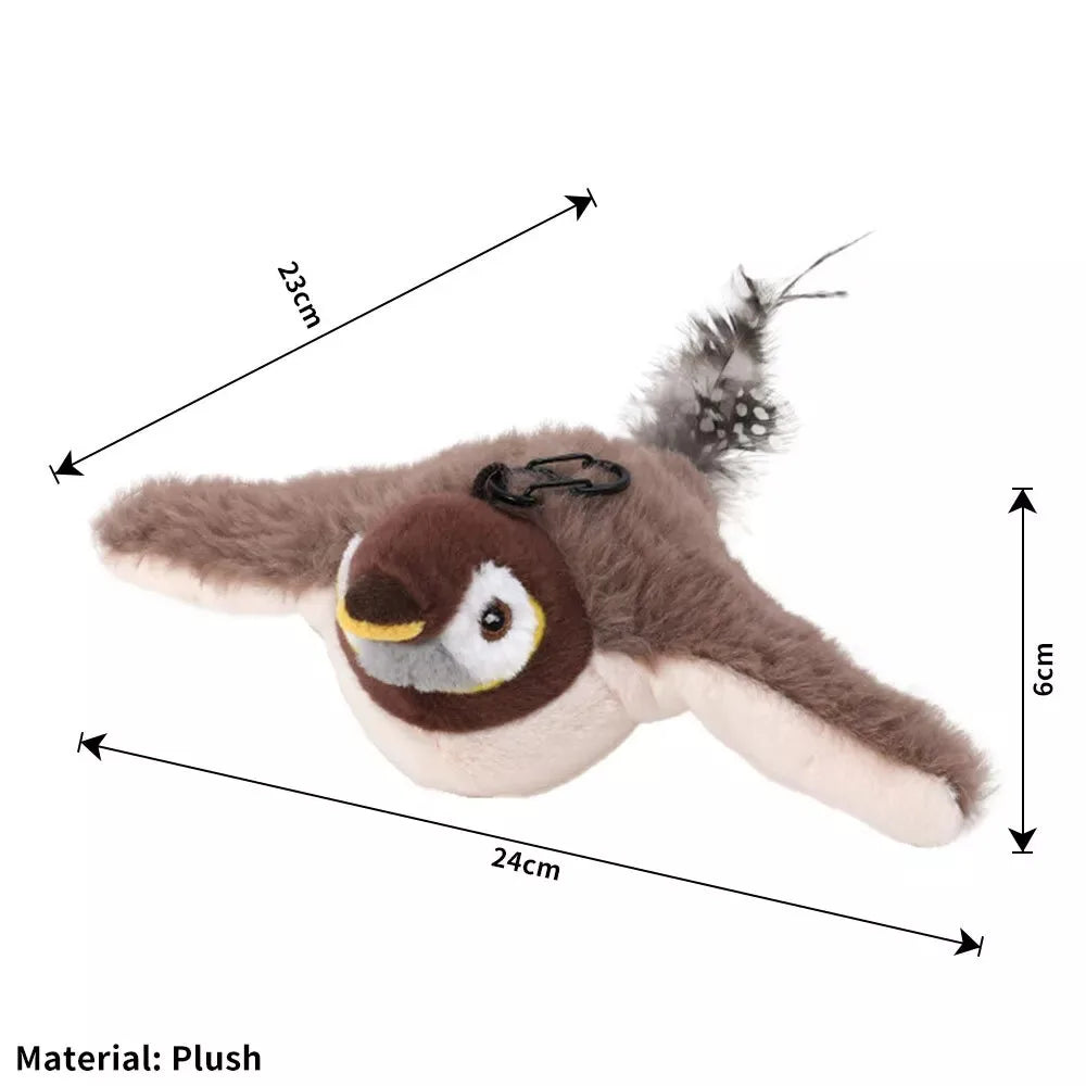 Touch-Activated Flapping Bird Cat Toy — Hangable USB Chirping Sparrow