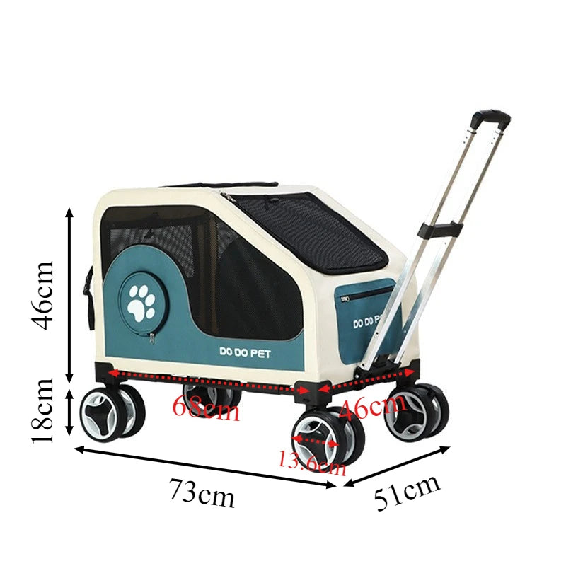 Foldable Large Pet Stroller with Telescopic Handle, Silent Wheels & Breathable Mesh — Outdoor Trolley Cart