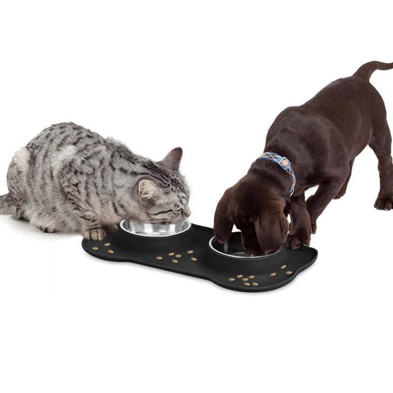 Stainless Steel Double Pet Bowl Set