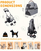 2-in-1 Dog Stroller & Carrier (Detachable, 4-Wheel, Foldable, Lightweight)